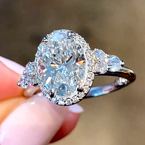 Oval Egg Shape Pave <b>Crystal</b> <b>Ring</b> for Women Minimalist Daily Party Fashion Accessories - Product Image 2