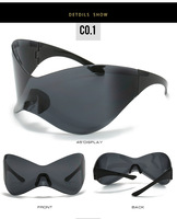 Lunettes de soleil œil-de-chat avant-gardistes Qianyuan Future Tech Alien surdimensionnées sans monture, style Y2K punk, unisexe pour enfants, protection UV400