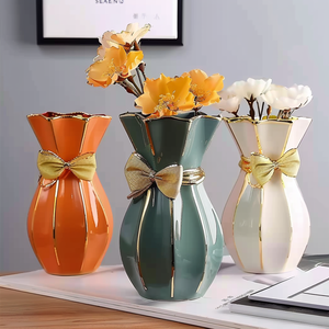 Jarrón de cerámica con borde dorado, pajarita de escritorio, porcelana, flor húmeda, planta, jarrón preservado, decoración de jardín, contenedor interior para el hogar - Product Image 4