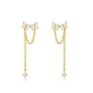 CANNER Silver <b>Earring</b> Jewelry Women 925 Sterling Silver Water Drop Zircon Tassel <b>Chain</b> <b>Stud</b> <b>Earring</b> 18K Gold Plated <b>Earrings</b> - Product Image 1
