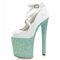 Chaussures à talons fins et lumineux en sequins roses, talon de 20 cm, chaussures de club, pole dance, mode féminine, grande taille, printemps et automne, bouche peu profonde, chaussures simples
