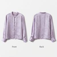 Chemisier pour femme en soie de mûrier jacquard, style chinois, col mandarin, boutons grenouille, manches longues, printemps