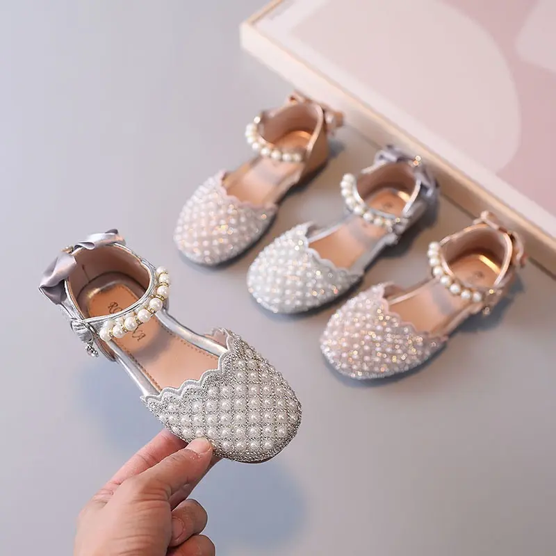 Girls toe sandals princess shoes rhinestone children's half sandals spring and summer new Korean style sequined shoes