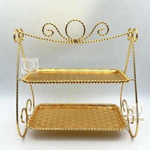 Giá đỡ bánh hai tầng bằng thép không gỉ mạ vàng hình chữ nhật sang trọng, khay trưng bày bánh ngọt thanh lịch cho đám cưới và tiệc tùng - Product Image 1