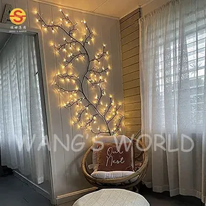 Galho de árvore de pendurar, flexível iluminação diy artificial selvagem com luzes para decoração de parede
