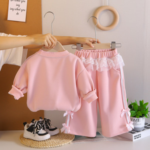 Completo Casual Due Pezzi per Bambina: <span class=keywords><strong>Felpa</strong></span> a Maniche Lunghe con Fiocco e Borsa in Pizzo, Ultima Collezione Primavera - Product Image 4