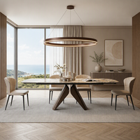 Livraison Gratuite Table à Manger Extensible en Pierre Frittée Italienne, Base en Acier Carbone, 8 Places, Mobilier de Salle à Manger de Luxe pour Hôtel, Personnalisable