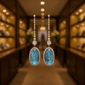 Pendientes colgantes de oro VIELA con piedra ovalada de topacio y cadena de diamantes, joyería clásica para fiestas para mujer - Product Image 2