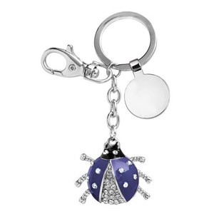 Portachiavi Coccinella in Cristallo Blu Nero con Strass, Ciondolo Charm per Borsa - Product Image 1