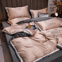 Parure de lit de luxe brodée effet soyeux glacé pour lit King Size, drap-housse, housse de couette en polyester imitation soie lavée