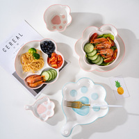 Ensemble de bols et assiettes en céramique créatifs nordiques avec motif de patte de chat de dessin animé, compatibles micro-ondes, mignons et frais, bols à riz pour bébé