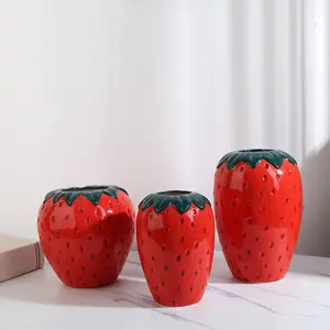 花瓶花陶瓷锅草莓花盆装饰餐桌装饰水果多汁花瓶中心艺术