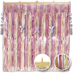 Eaglecadeaux <span class=keywords><strong>pas</strong></span> <span class=keywords><strong>cher</strong></span> fête d'anniversaire décoration de fond <span class=keywords><strong>rideau</strong></span> de guirlandes rose or étoile porte fenêtre pampilles feuille frange rideaux - Product Image 4