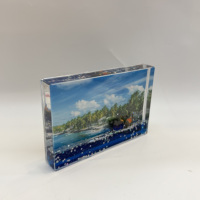 Cadre photo personnalisé en acrylique écologique avec liquide flottant 3D, thème navire de croisière en mer profonde, tortue, requin – Cadeau souvenir de Noël et de remise de diplôme