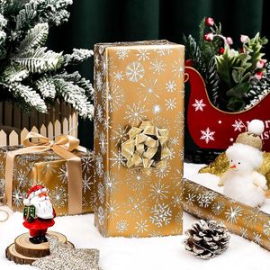 MAYPLUSS Winter Snowflake Christmas Wrapping Paper 17 Inch X 33 Feet Gold With White Print For Gift Craft Eco-Friendly - Product Image 6