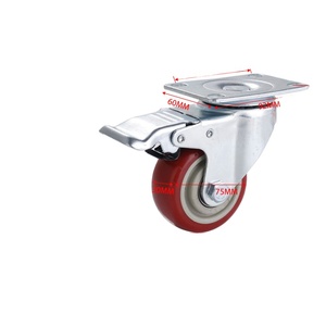 Factory Wholesale 2.5-5 Inch Dark Red PU Industrial Medium-sized Swivel <b>Wheels</b> Hand Carts Directional Casters Brake 50kg Load - Product Image 6