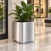 Jardinière carrée en acier inoxydable brossé pour centre commercial, boutique, hôtel, entrée de bureau, présentation décorative de verdure