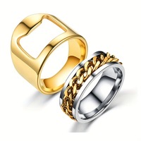 Bague double en acier inoxydable pour homme, style hip-hop punk, étanche, chaîne cubaine 8MM, cadeau de fête