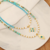 Collier avec pendentif main de Fatima, pierre précieuse naturelle de guérison, plaqué or 18k, en acier inoxydable et Zircon, pour femmes, bijoux