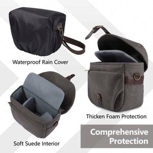 Sac photo gratuit, sacoche en toile pour appareil photo reflex numérique, sac à bandoulière rembourré vintage avec housse de pluie pour femmes et hommes, noir - Product Image 4
