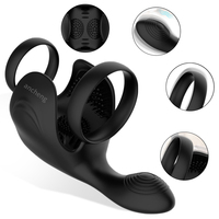Meilleure vente Anneau pénien vibrant en silicone avec double anneau Scrotum Massage de la prostate Anneau pénien vibrateur pour hommes Retarder l'éjaculation