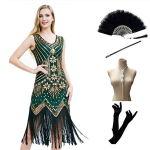 <b>Sequined</b> V-Neck Tassel Evening Dress 1920s Retro Style Sheath Vintage Fashion Gown S-4XL - Product Image 1