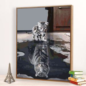 Peinture murale moderne personnalisée pour salon, chat et tigre, animal, peinture en porcelaine cristalline, impression HD, décoration, peinture avec lumière LED - Product Image 6