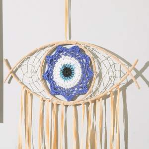 Vente chaude Moderne Décor À La Main <span class=keywords><strong>Demon</strong></span> Eye Dream Catcher Tenture Art Déco En Métal Art Décoration Murale avec Corde Format - Product Image 4