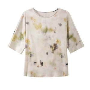Tops de seda informales versátiles para mujer, jerséis de cuello redondo de manga corta con estampado teñido anudado de primavera para verano - Product Image 5