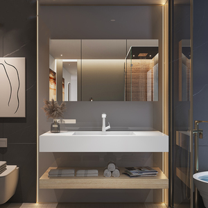 Set di vanità da bagno galleggiante in legno di lusso moderno con montaggio a parete include <span class=keywords><strong>specchio</strong></span> <span class=keywords><strong>e</strong></span> lavandino-per bagni moderni - Product Image 4