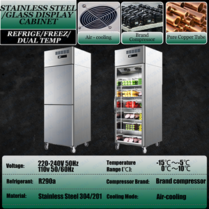 Réfrigérateur vertical commercial en acier inoxydable 2 portes 380L pour chefs, refroidissement par air, pour stockage alimentaire - Product Image 3