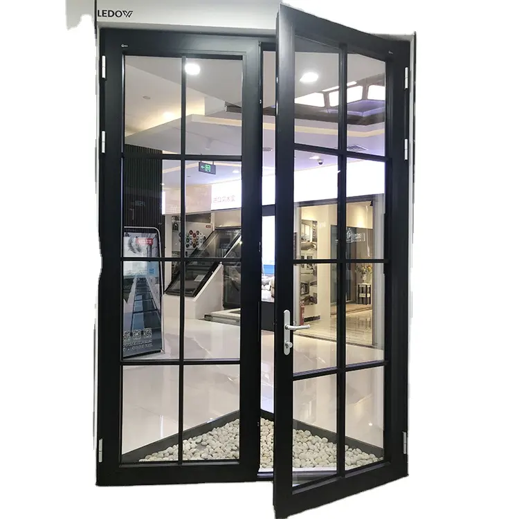 Separador de paredes Puerta de vidrio abatible Vidrio interno Ledow Interior moderno Plegable Puerta de fibra de vidrio de acero inoxidable Aleación de aluminio Francés