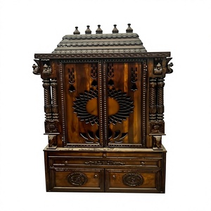 Brown Teak Wood Temple For Home Exclusive Handcarved Wooden Pooja <b>Mandir</b> Buy Best Selling Teak Wooden Hindu Home Pooja Unit - Product Image 4