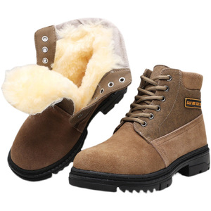 San Niu Xie Ye Men's Winter Snow <b>Boots</b> Thickened Wool Lined Mid Heel Front <b>Laces</b> Solid Color Warm For Cold Weather - Product Image 3