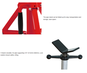 Soporte de Tubo de Acero Fijo 1107 con Cabeza en V, Trípode Industrial Portátil para Soportar Tubos de 12 Pulgadas, Capacidad de Carga de 1500 kg, Color Rojo - Product Image 2