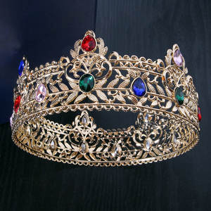 QS عالية الجودة تاج ذهبي للرجال بسيط متعدد الألوان دائرة كاملة غطاء رأس كينج لحفل الزفاف وعيد ميلاد للعروس - Product Image 1