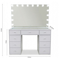 Coiffeuse en bois avec panneau LED blanc, 9 tiroirs, grand miroir de maquillage style marquee avec éclairage et plateau en verre trempé
