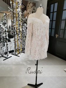 <span class=keywords><strong>Vestidos</strong></span> de novia <span class=keywords><strong>cortos</strong></span> civiles de cóctel con lazo desmontable y hombros descubiertos de manga larga Ruolai QW02252 <span class=keywords><strong>para</strong></span> mujer - Product Image 6