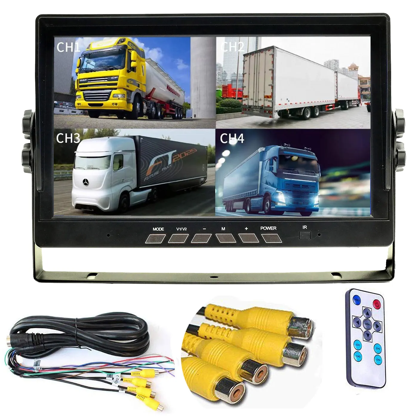 7 אינץ' TFT LCD 4CH צג מרובע מפוצל AV כניסת וידאו לרכב אוטובוס משאית קרוואנים רכב גיבוי מצלמה אחורית