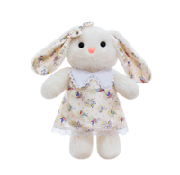 Adorable Lapin en Peluche à Longues Oreilles avec Nœud, Motif Robe Florale – Cadeaux de Bienvenue et Articles Promotionnels pour Salons Professionnels