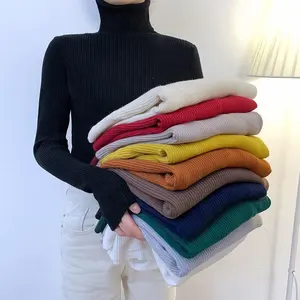 Inverno Tricô Pullover Mulheres Camisola Top Casual Básico Magro Malhas Jumper Manga Longa Gola Alta Blusas Roupas Mulher