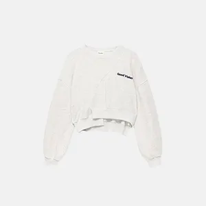 OEM Atacado Custom Cropped Sweatshirt Com Uma Hem Assimétrica Plain Hoodies Sem String Hoodie Cropped das Mulheres Coreanas