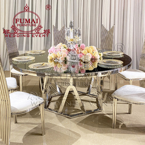 Table de réception de mariage ronde en verre avec base en acier inoxydable pour hôtel, salle à manger, extérieur, table à gâteau - Product Image 4