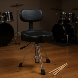 Silla de batería con altura ajustable, diseño de asiento tipo sillín, hidráulica, con respaldo para bateristas - Product Image 2