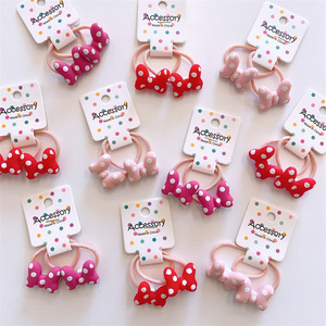 Baby cute cartoon polka dot bow hair tie <span class=keywords><strong>con</strong></span> mini piccolo elastico per ragazze baby color spot scrunchies per bambini - Product Image 1