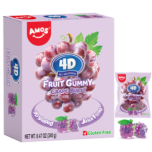 <span class=keywords><strong>AMOS</strong></span> 4D Sweets Paquete Individual para Compartir 240g (8.5 <span class=keywords><strong>Oz</strong></span>) Caramelos de Goma con Sabor Natural a Uva en Forma de Fruta, Paquete Individual para Compartir - Product Image 1