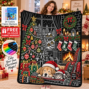 Couverture de Noël personnalisable à colorier, en peluche rectangulaire, décoration DIY pour la maison avec 24 marqueurs de tissu colorés pour la saison hivernale - Product Image 4