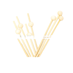 100 pièces/paquet, pics à fruits et brochettes jetables en bambou naturel de 12 cm, couleur bois, avec grande perle blanche, nœud de fleur - Product Image 1