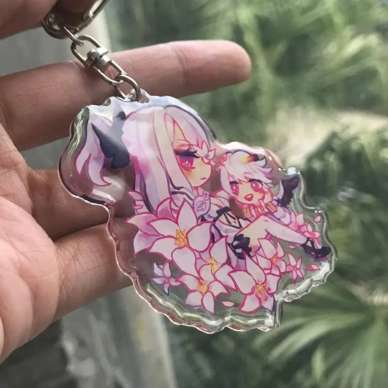 JINLEI Manufacture Two side printed Custom charm Japan anime acrylic keychain with glitter hologram