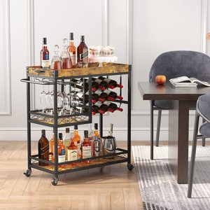 La Maison avec Casier à Vin et Porte-Verres Rustique Roulant <span class=keywords><strong>Chariot</strong></span> <span class=keywords><strong>de</strong></span> Service sur Roues pour Alcool et Liqueur-Personnalisation <span class=keywords><strong>Amazon</strong></span> - Product Image 2